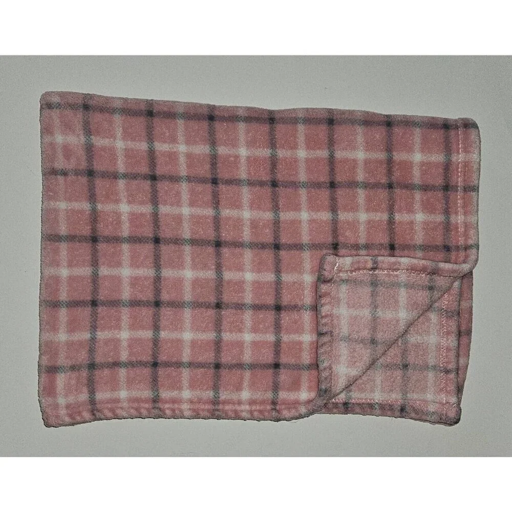 Pink Gray White Plaid Fleece Baby Blanket Lovey RN 36753 Allura